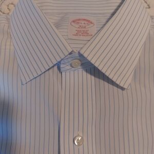 Brooks Brothers Blue and White Dress Shirt with Classic Spread Collar